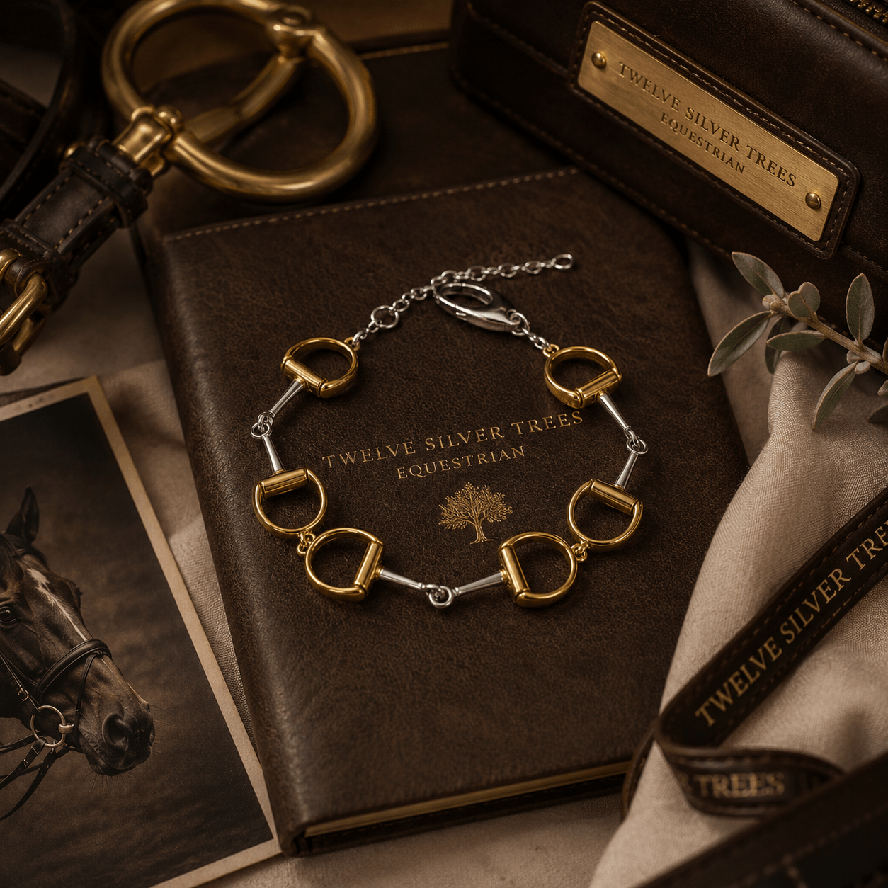 Signature Sterling Silver & 18ct Gold Vermeil Chunky Snaffle Bracelet - Twelve Silver Trees