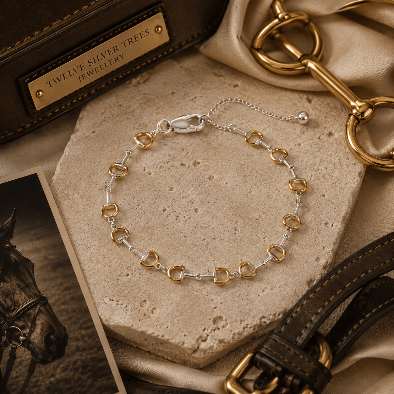 Continuous Sterling Silver & 18ct Gold Snaffle Link Bracelet - Twelve Silver Trees