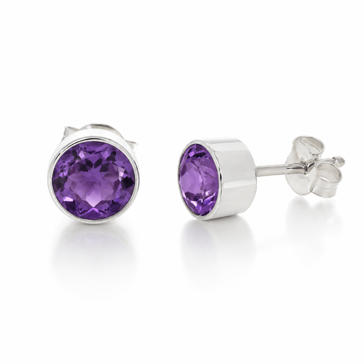 Natural Amethyst Sterling Silver Stud Earrings – 6mm - Twelve Silver Trees