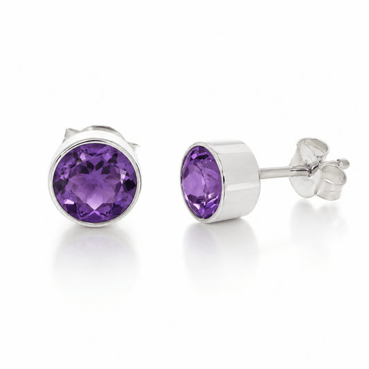 Natural Amethyst Sterling Silver Stud Earrings – 6mm - Twelve Silver Trees