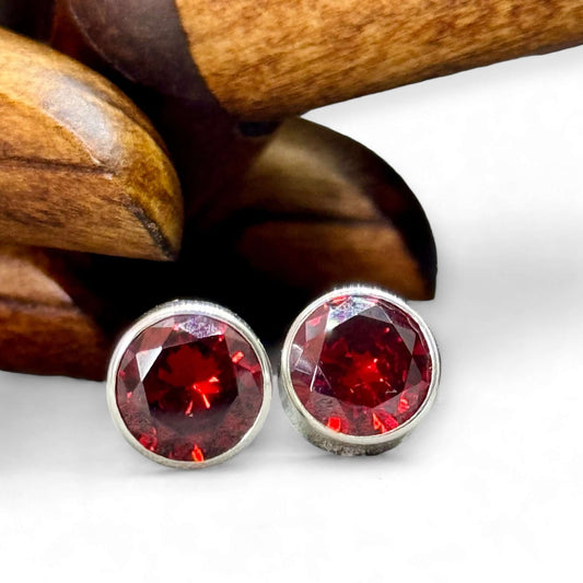 Sunlit Earth Natural Garnet Sterling Silver Stud Earrings - Twelve Silver Trees
