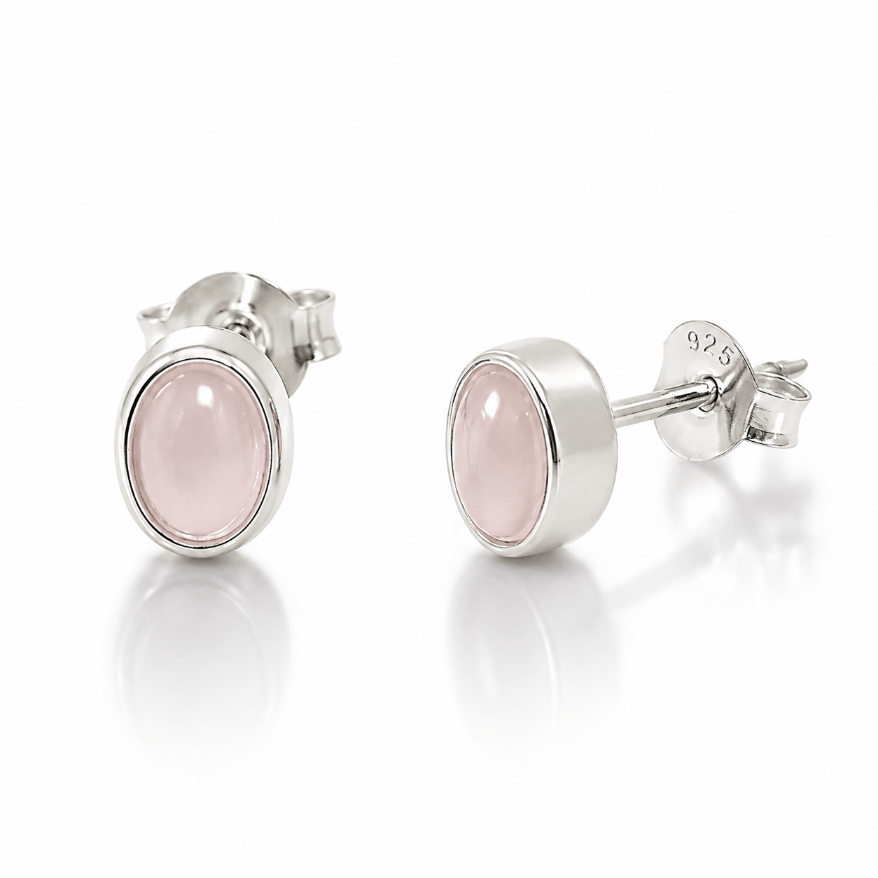 Sunlit Earth Natural Rose Quartz Oval Sterling Silver Stud Earrings - Twelve Silver Trees