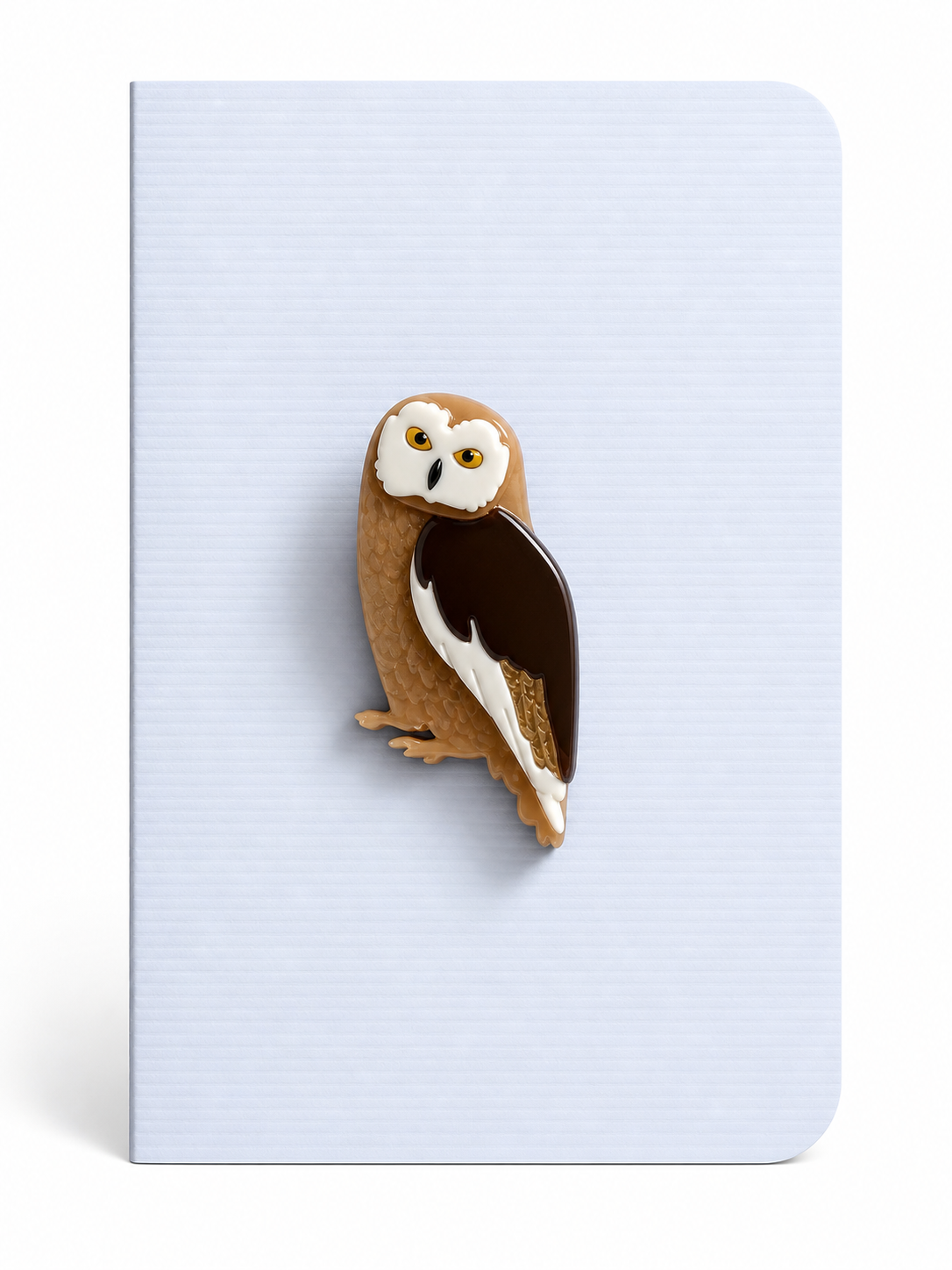 Handmade owl keepsake card featuring a detailed owl brooch mounted on a white textured greeting card.