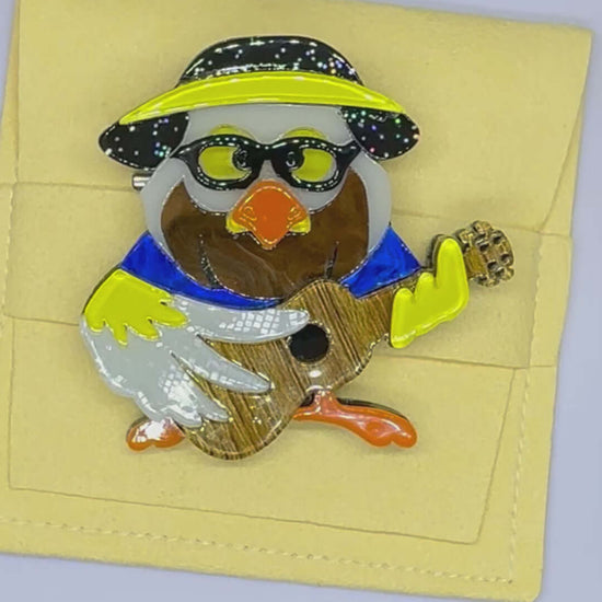 Handmade Acrylic Art Brooch - The Seagull Virtuoso - Twelve Silver Trees