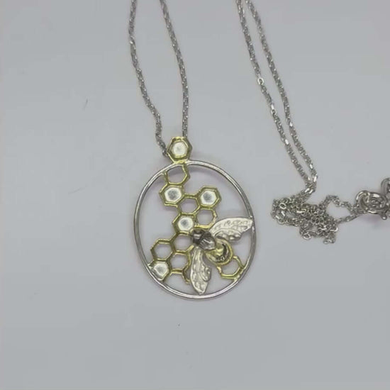 Handmade Sterling Silver Bee on Honeycomb Pendant - Twelve Silver Trees
