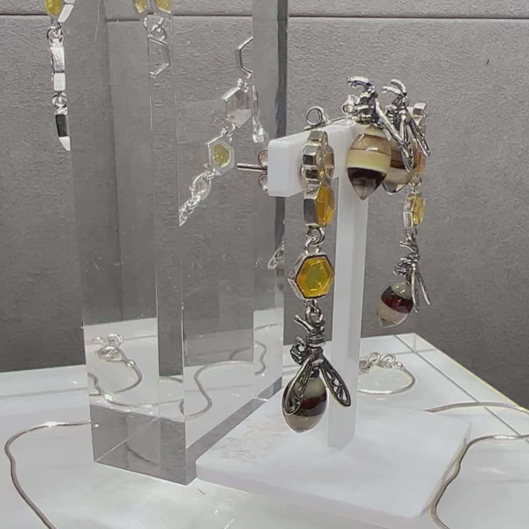 Baltic Amber Honeycomb & Bee Sterling Silver Charm Bracelet - Twelve Silver Trees