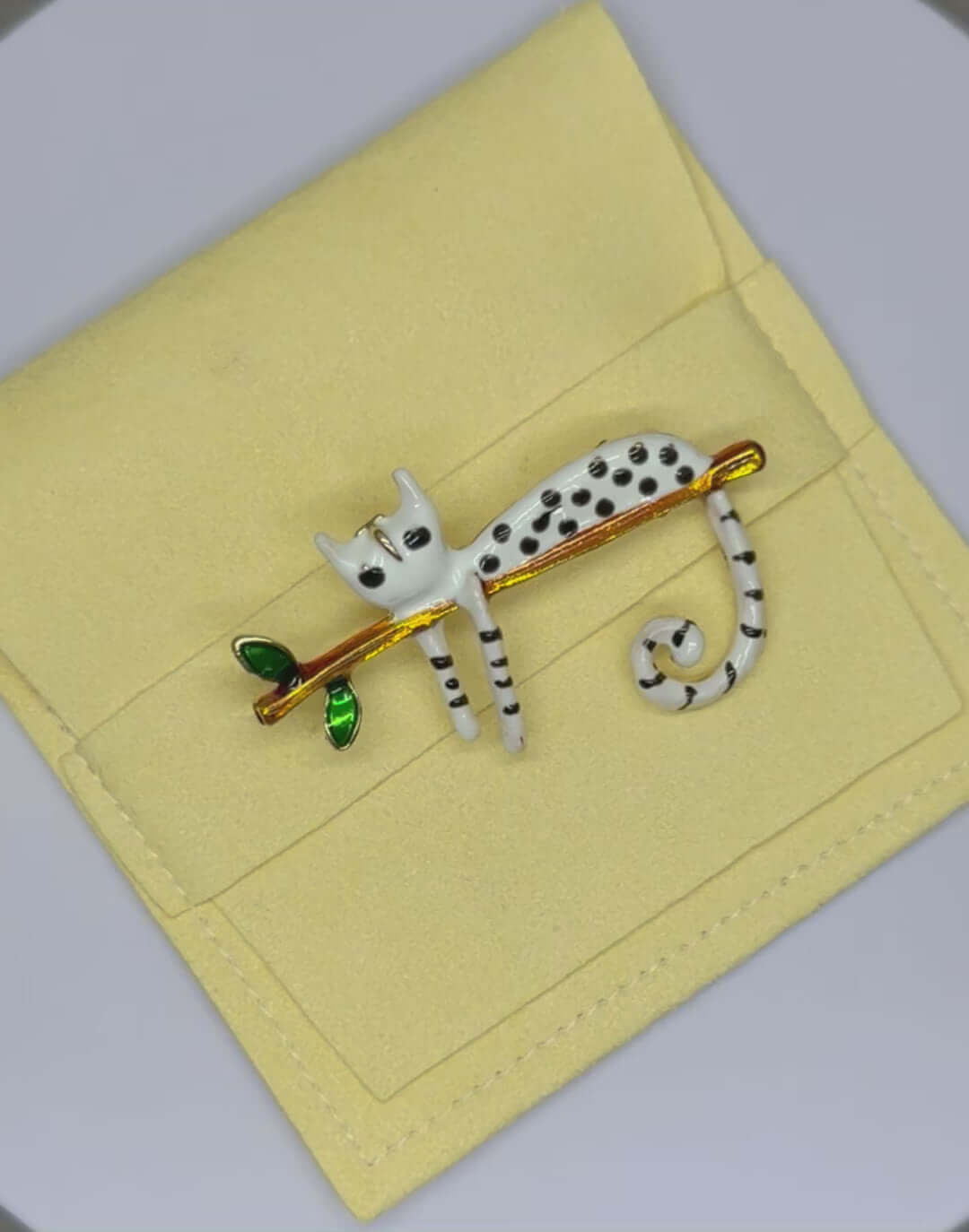 Recumbent Cat White Enamel Fashion Jewellery Brooch - Twelve Silver Trees