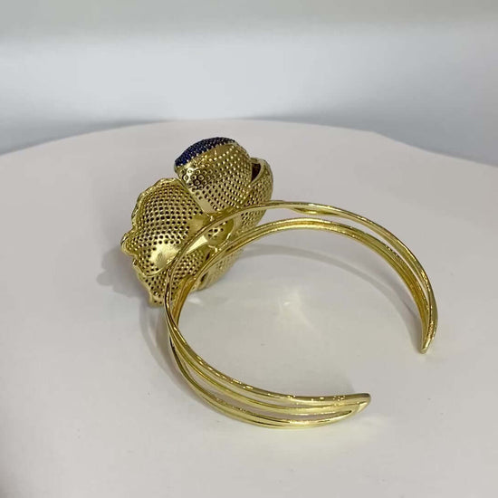 Poppy Flower Cuff Bangle In Sapphire Blue Zirconia - Twelve Silver Trees