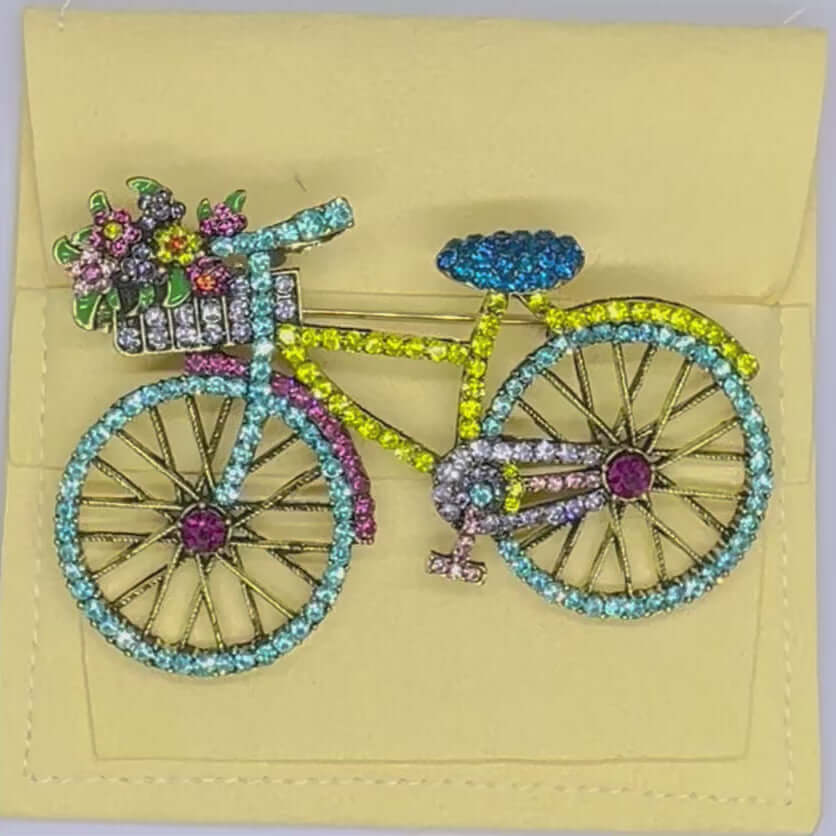 The Gardeners Bicycle Rhinestone Brooch - Twelve Silver Trees
