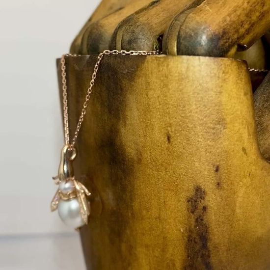Rose Gold & Sterling Silver Freshwater Pearl Honey Bee Pendant. - Twelve Silver Trees
