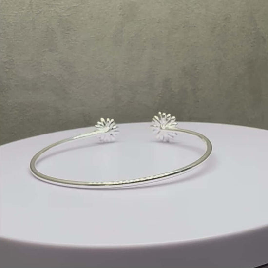 Daisy Two Tone Sterling Silver Flower Cuff Bangle - Twelve Silver Trees