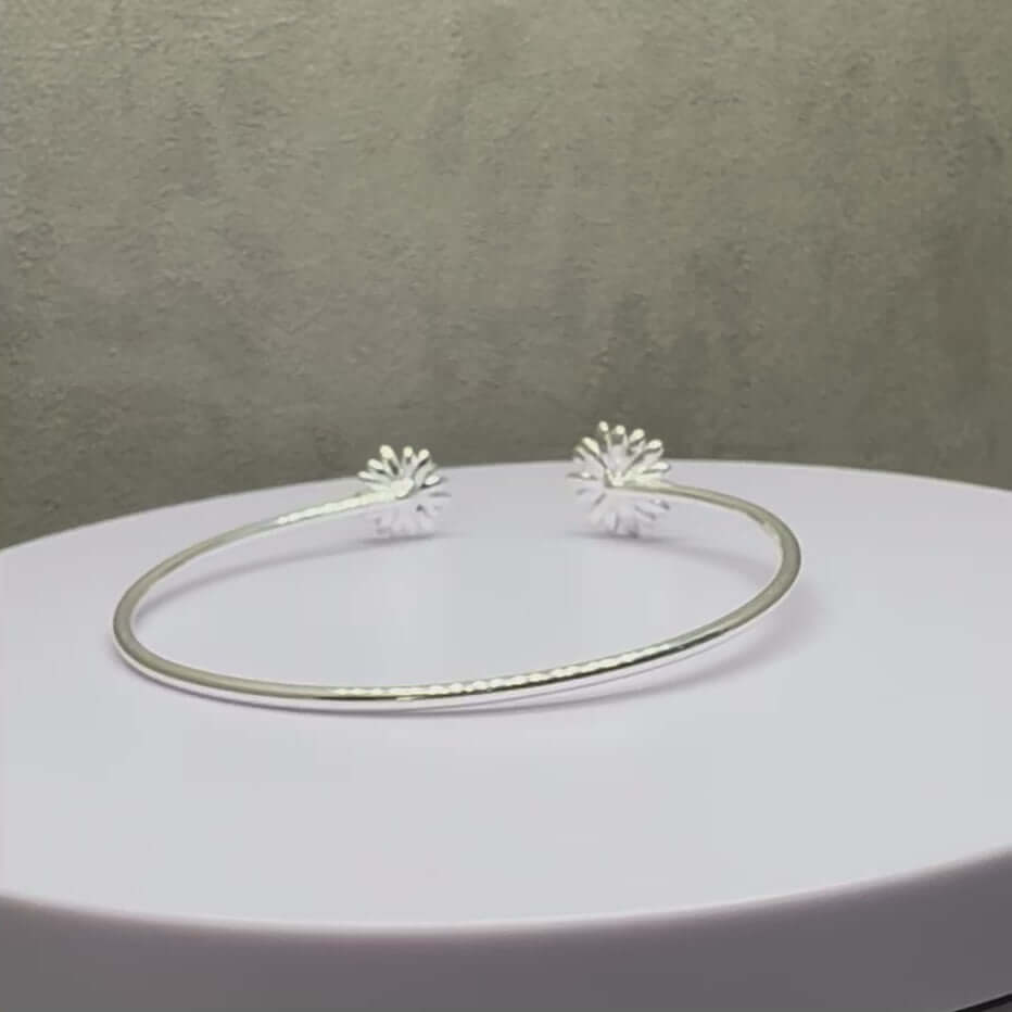 Daisy Two Tone Sterling Silver Flower Cuff Bangle - Twelve Silver Trees