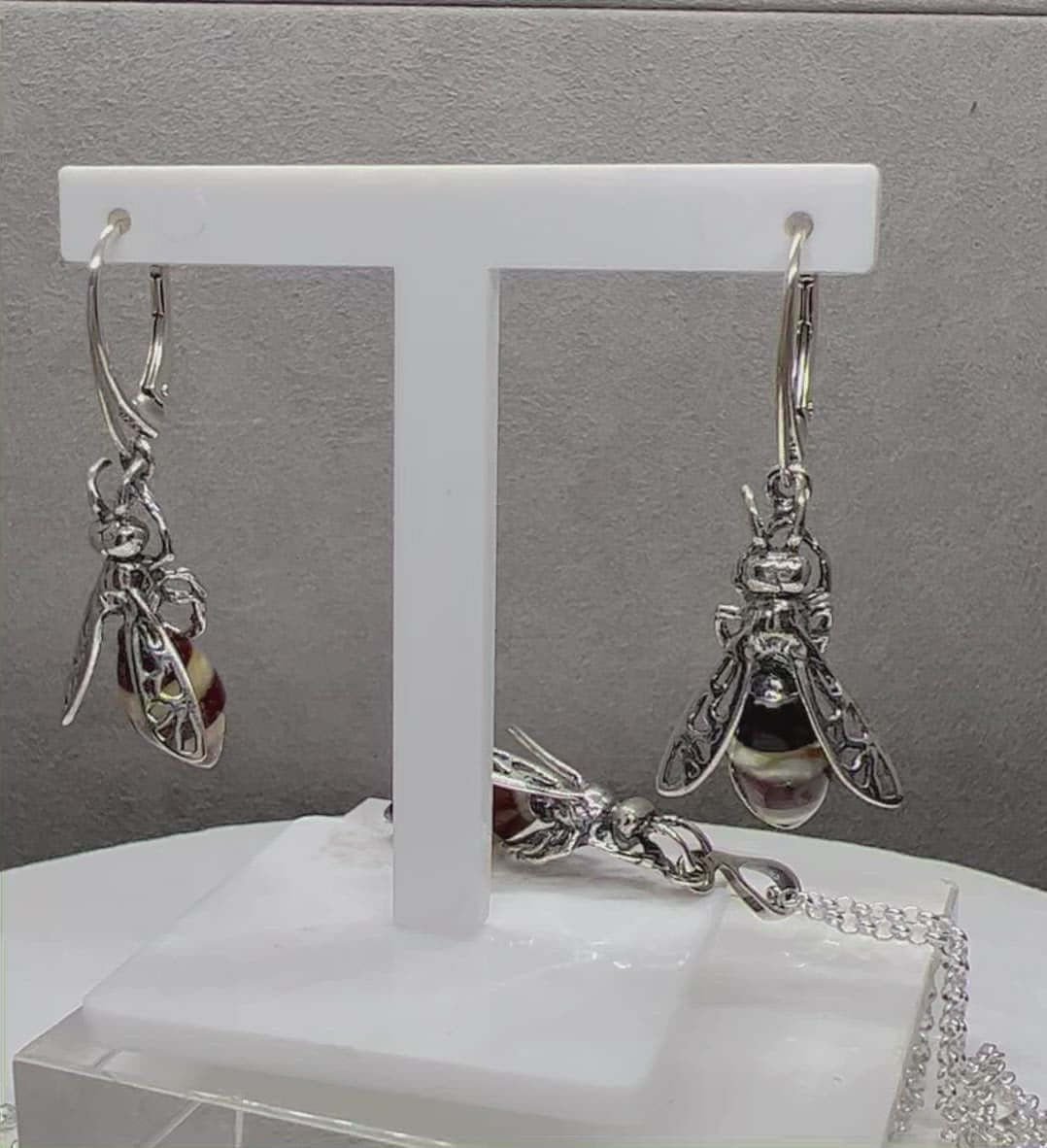 Baltic Amber Medium Bee Sterling Silver Drop Earrings - Twelve Silver Trees