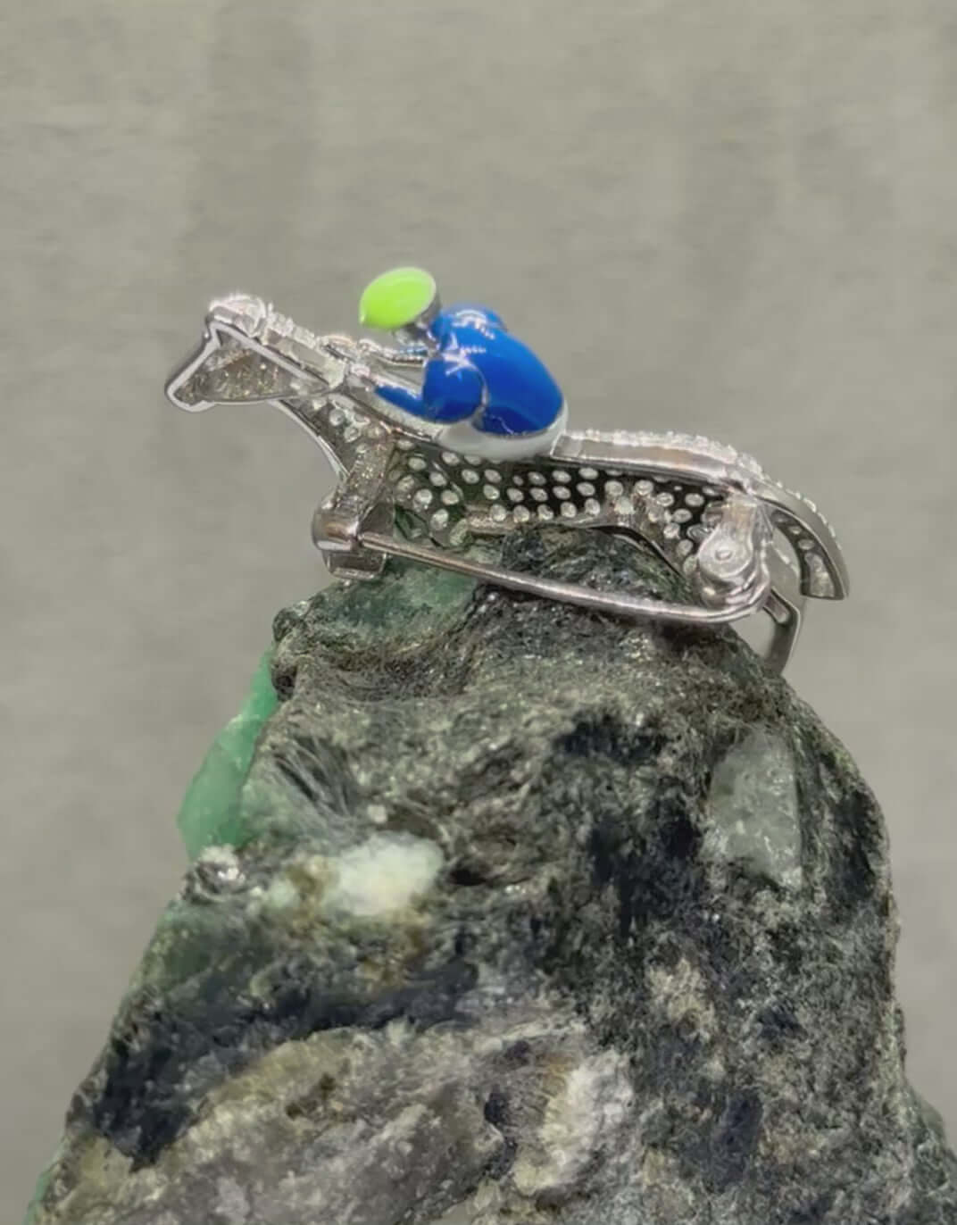 Horse And Jockey Pave-Set Sterling Silver Enamel Brooch - Twelve Silver Trees