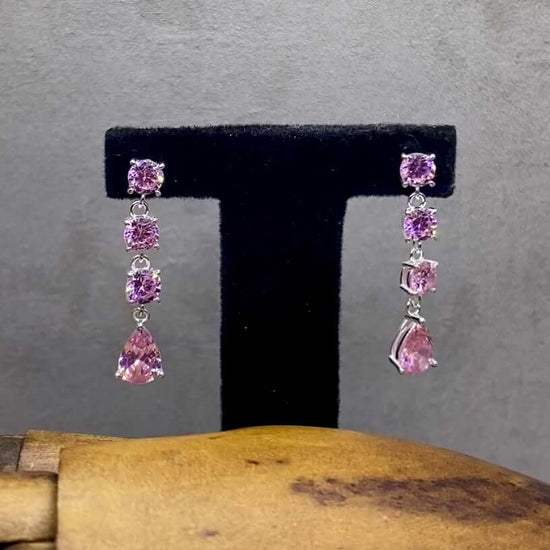 Vibrant Pear Cut Pink Zirconia Drop Earrings - Twelve Silver Trees