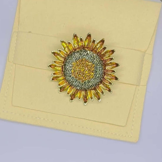 Sparkling Sunflower Gold Tone Brooch - Twelve Silver Trees