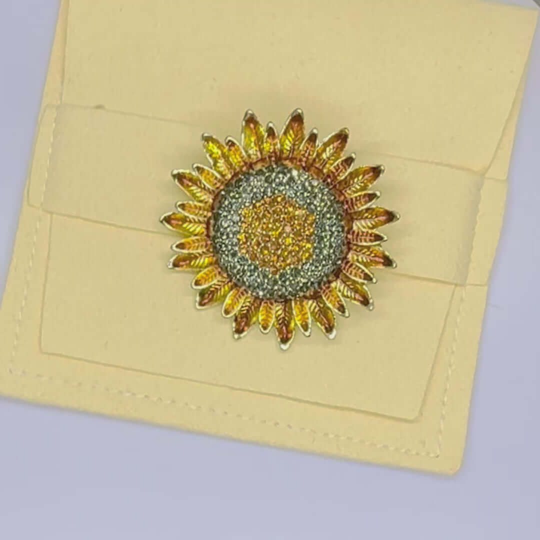 Sparkling Sunflower Gold Tone Brooch - Twelve Silver Trees