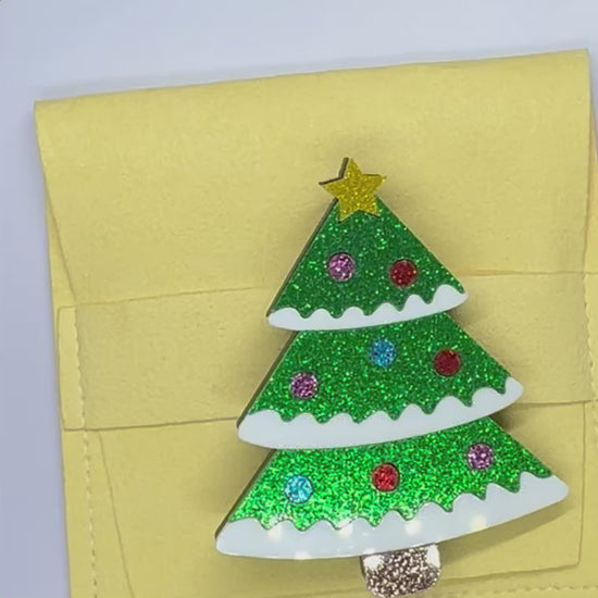 Glittering Christmas Tree - Acrylic Art Brooch - Twelve Silver Trees