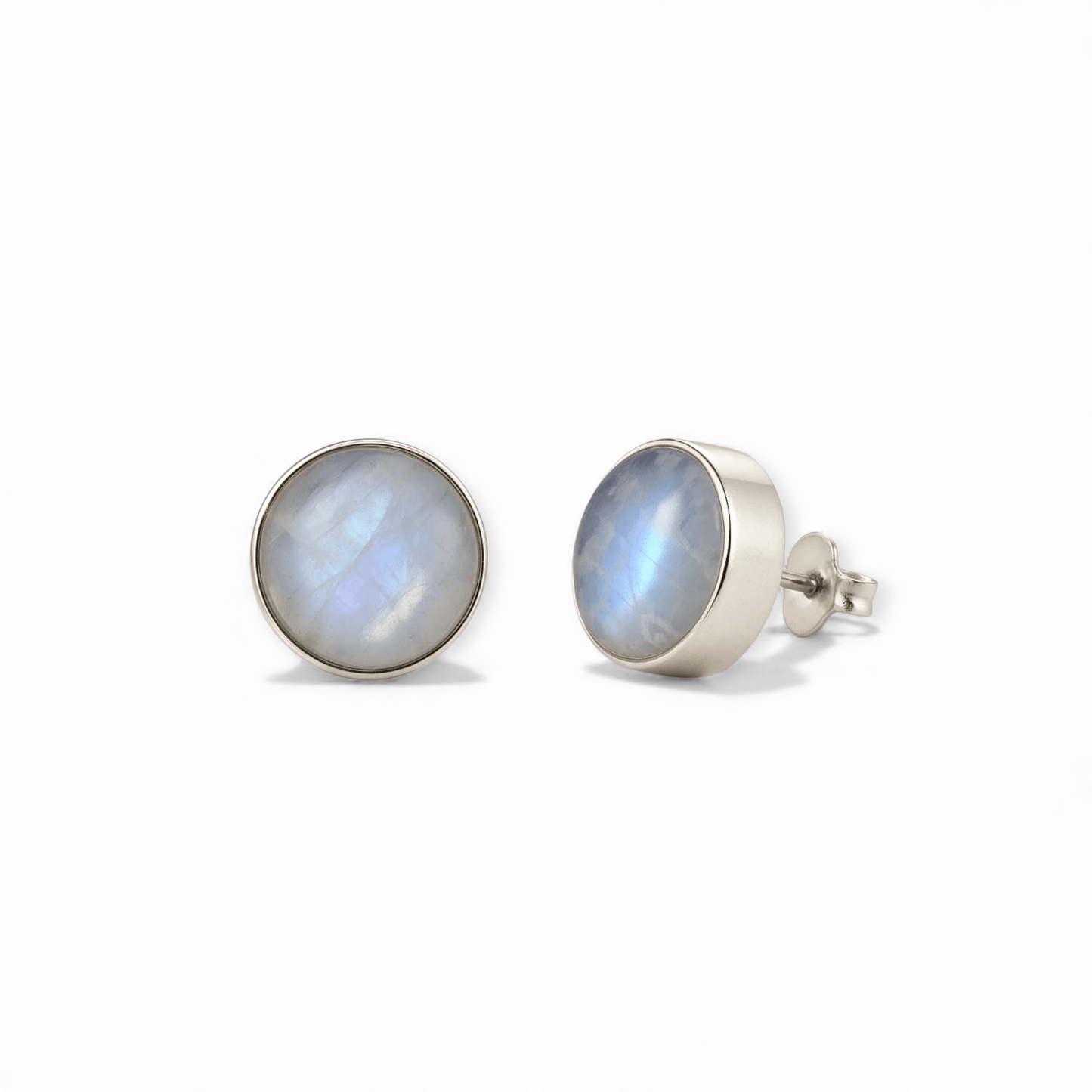 Sunlit Earth Rainbow Moonstone Sterling Silver Stud Earrings – 6mm - Twelve Silver Trees