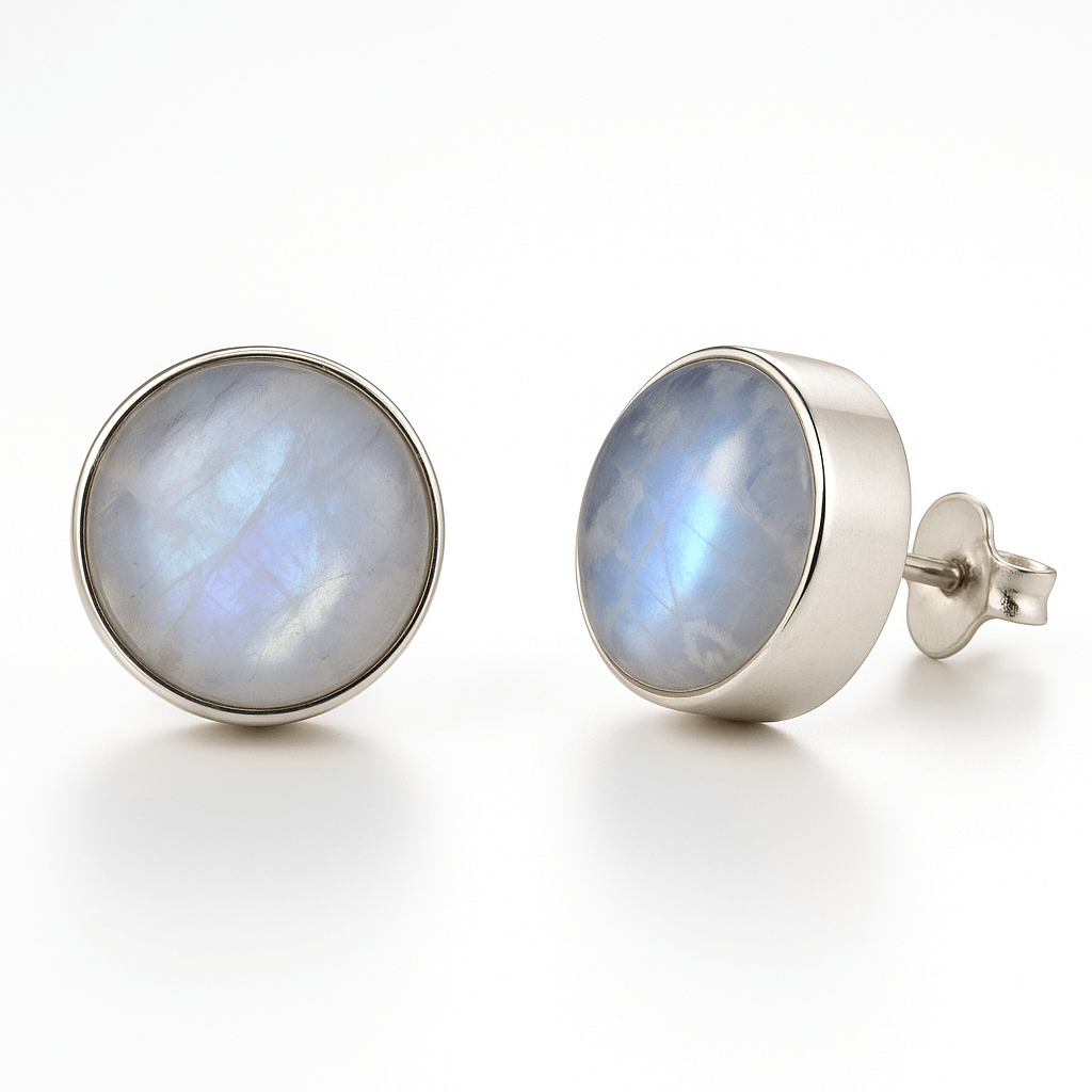 Sunlit Earth Rainbow Moonstone Sterling Silver Stud Earrings – 6mm - Twelve Silver Trees