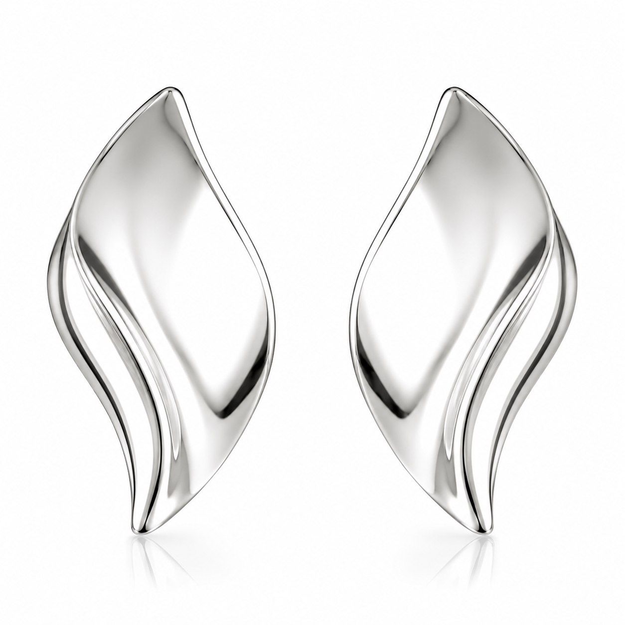 Sculpted Leaf Stud Earrings – Sterling Silver - Twelve Silver Trees