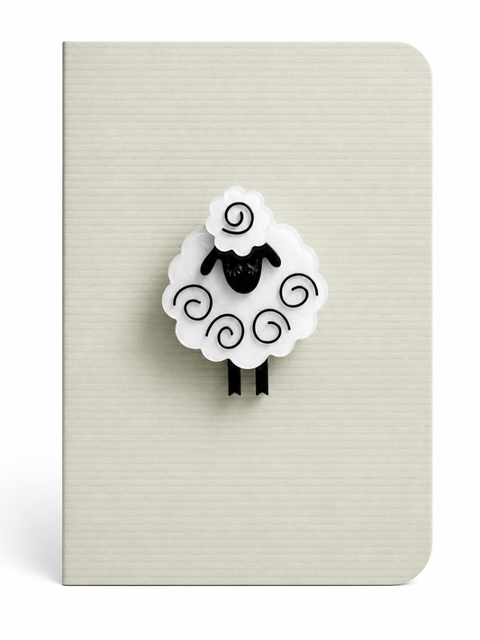 Handmade sheep keepsake card featuring a whimsical white sheep brooch mounted on a textured cream greeting card.