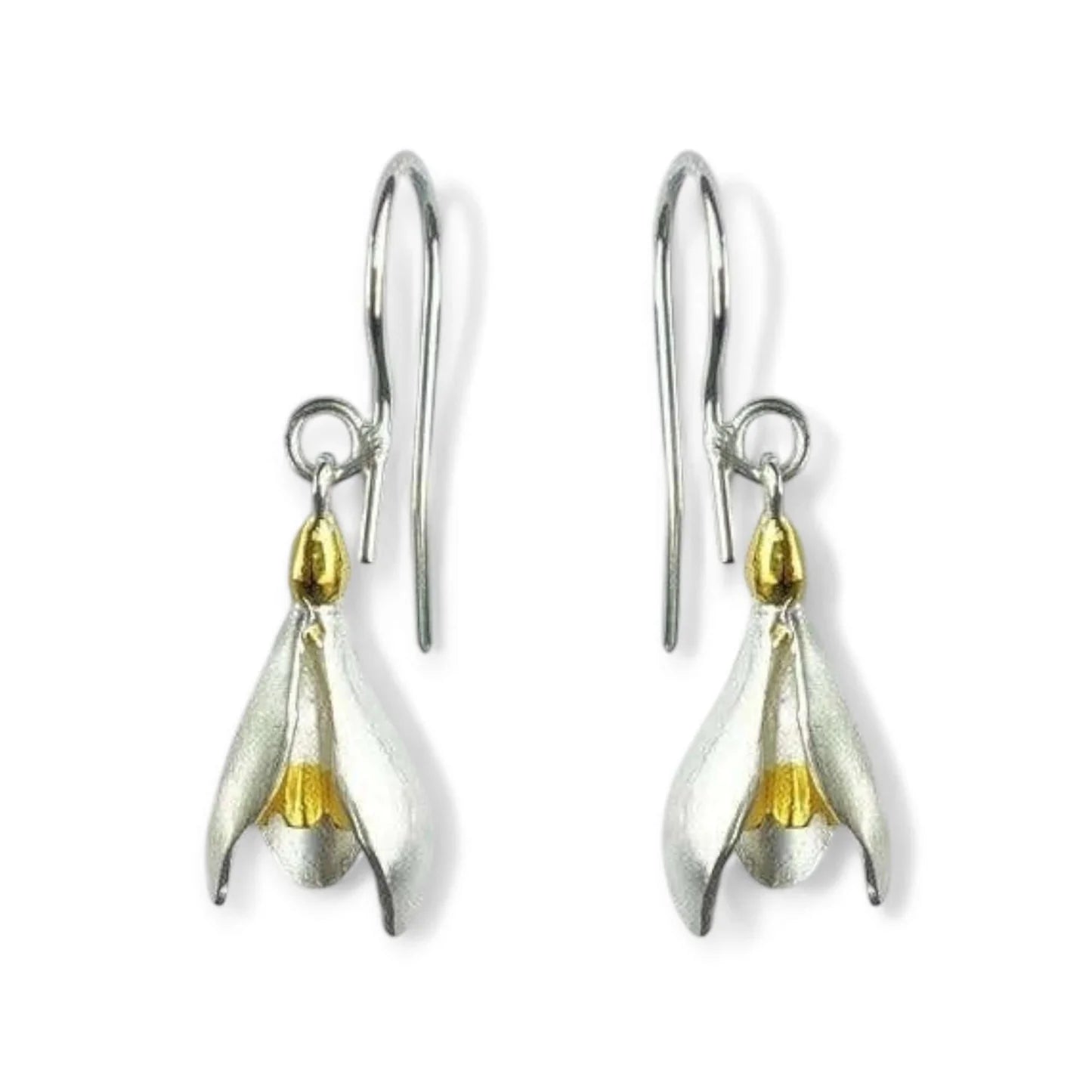 Snowdrop Earrings in Sterling Silver & Gold - Twelve Silver Trees