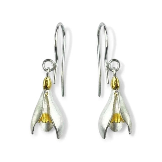 Snowdrop Earrings in Sterling Silver & Gold - Twelve Silver Trees
