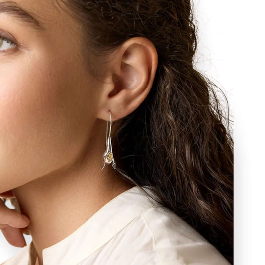 Contemporary Snowdrop Flower Earrings in Sterling Silver & Gold - Twelve Silver Trees