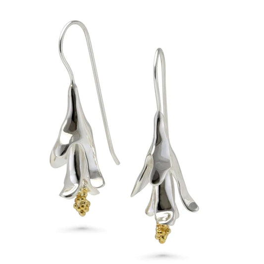 Statement sterling silver floral drop earrings with gold accents
