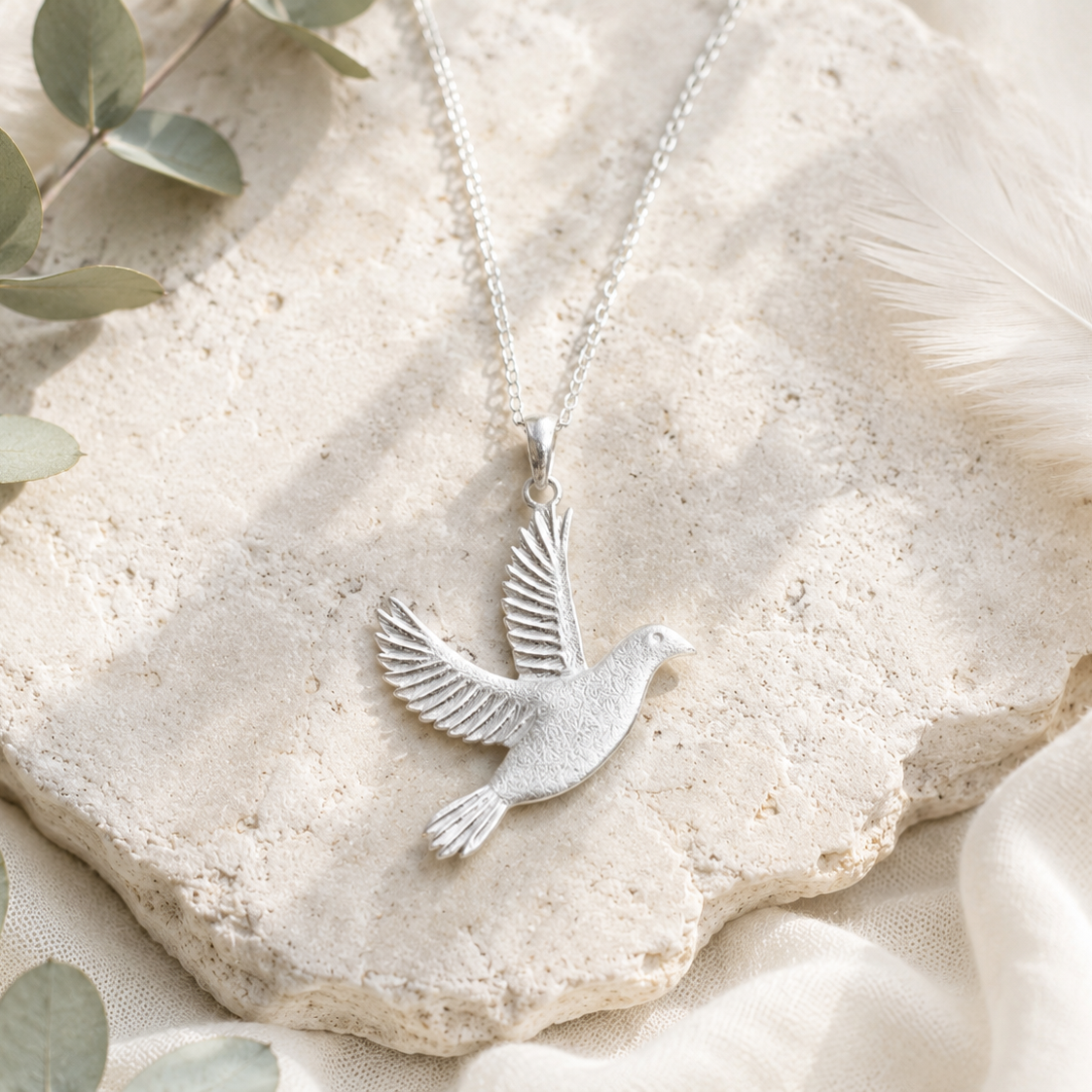 Sterling Silver Dove of Peace Pendant - Twelve Silver Trees