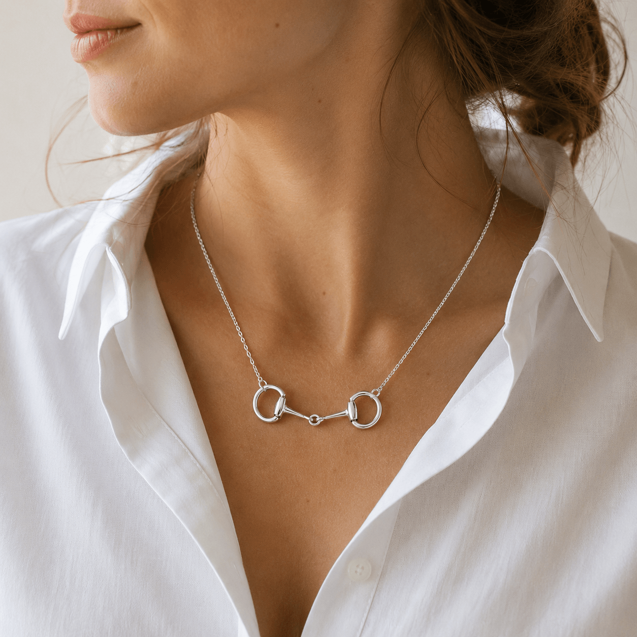 Sterling Silver Classic Eggbutt Snaffle Necklace - Twelve Silver Trees