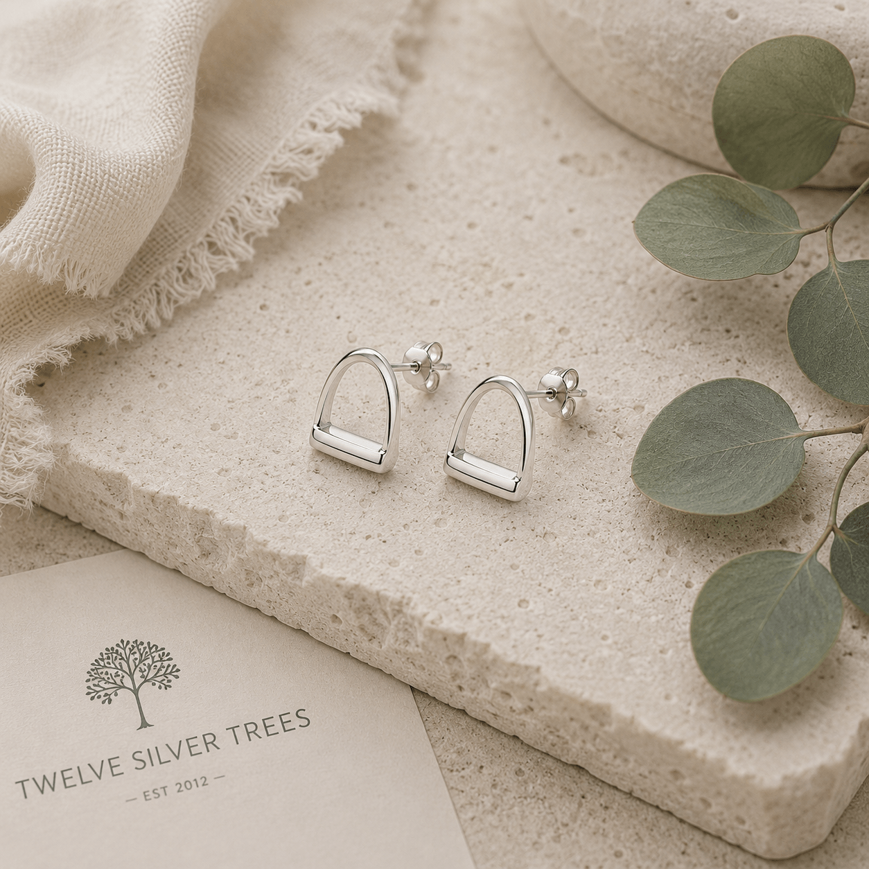 Large Sterling Silver Equestrian Stirrup Stud Earrings - Twelve Silver Trees