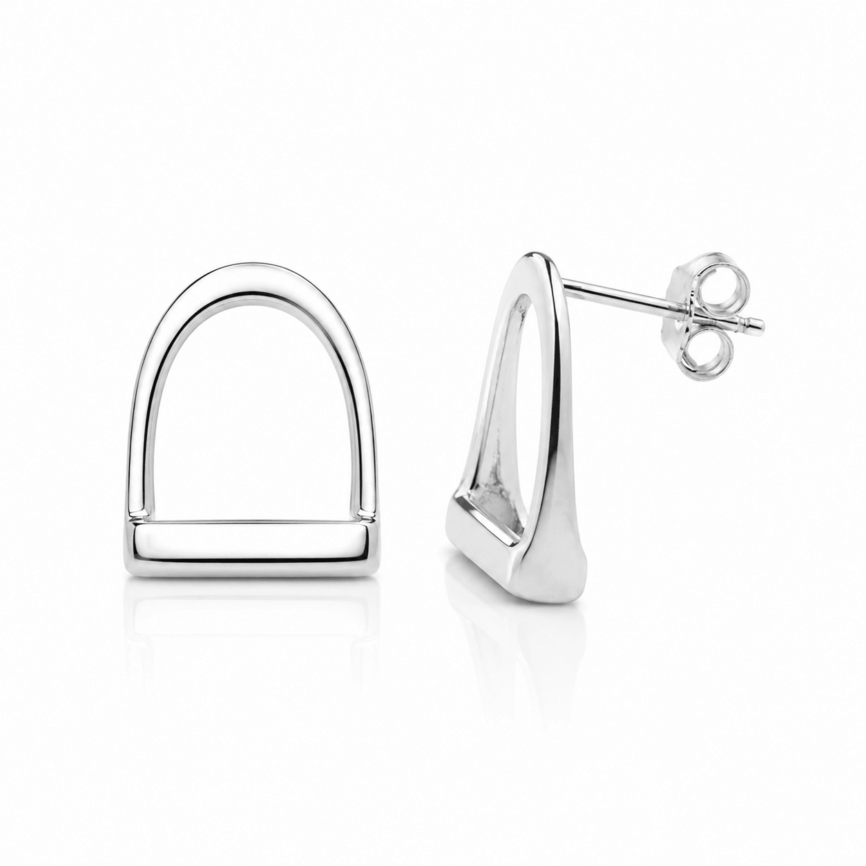 Large Sterling Silver Equestrian Stirrup Stud Earrings - Twelve Silver Trees