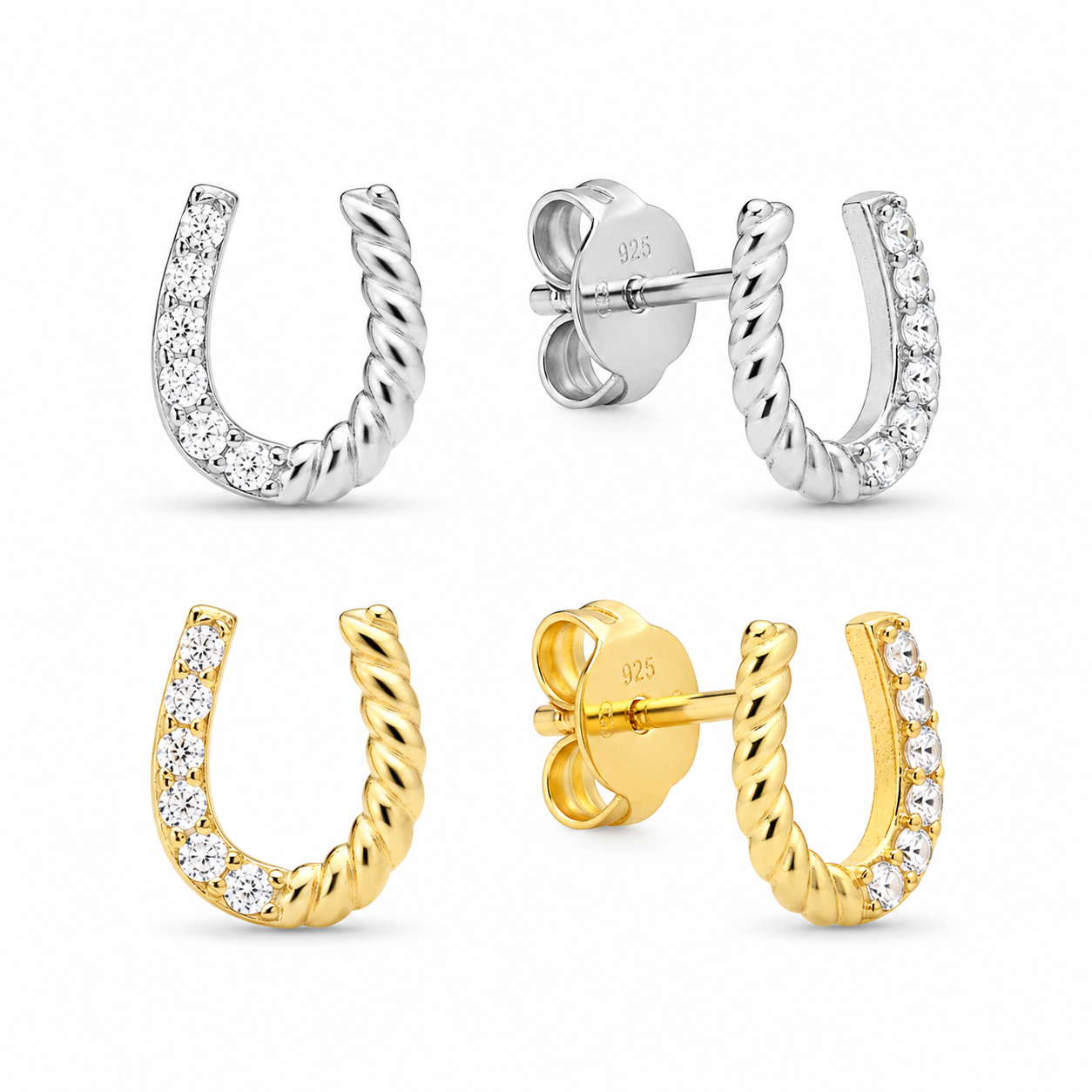Twisted Horseshoe Stud Earrings in Sterling Silver & Gold Vermeil - Twelve Silver Trees