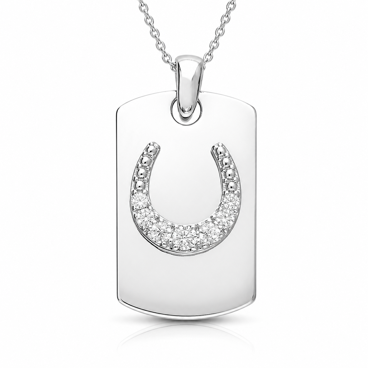 Sterling Silver Horseshoe Tag Pendant Necklace - Twelve Silver Trees