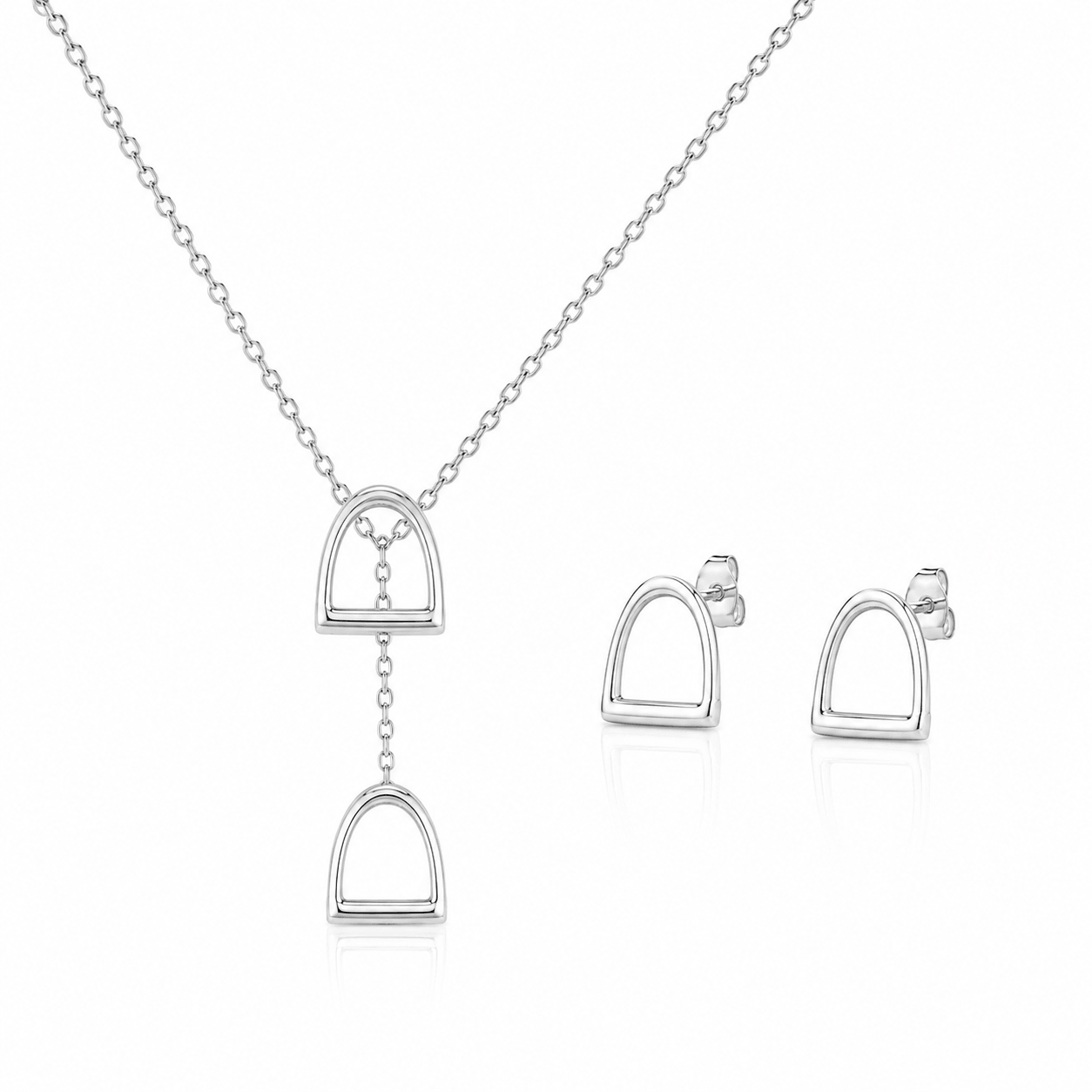 Small Sterling Silver Stirrup Necklace & Earring Gift Set - Twelve Silver Trees