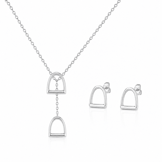 Small Sterling Silver Stirrup Necklace & Earring Set - Twelve Silver Trees