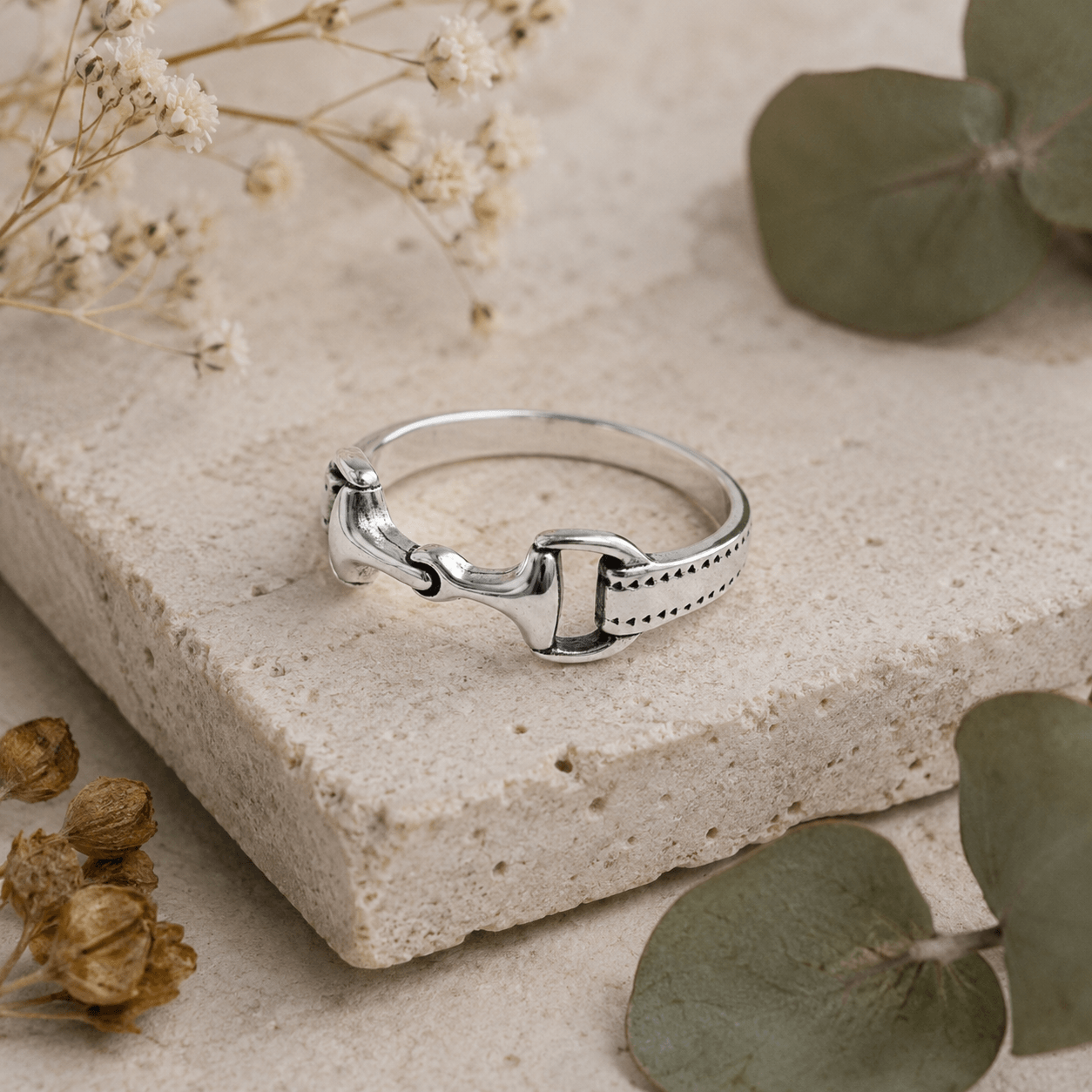 Sterling Silver Snaffle Ring with Stitch Detail - Twelve Silver Trees