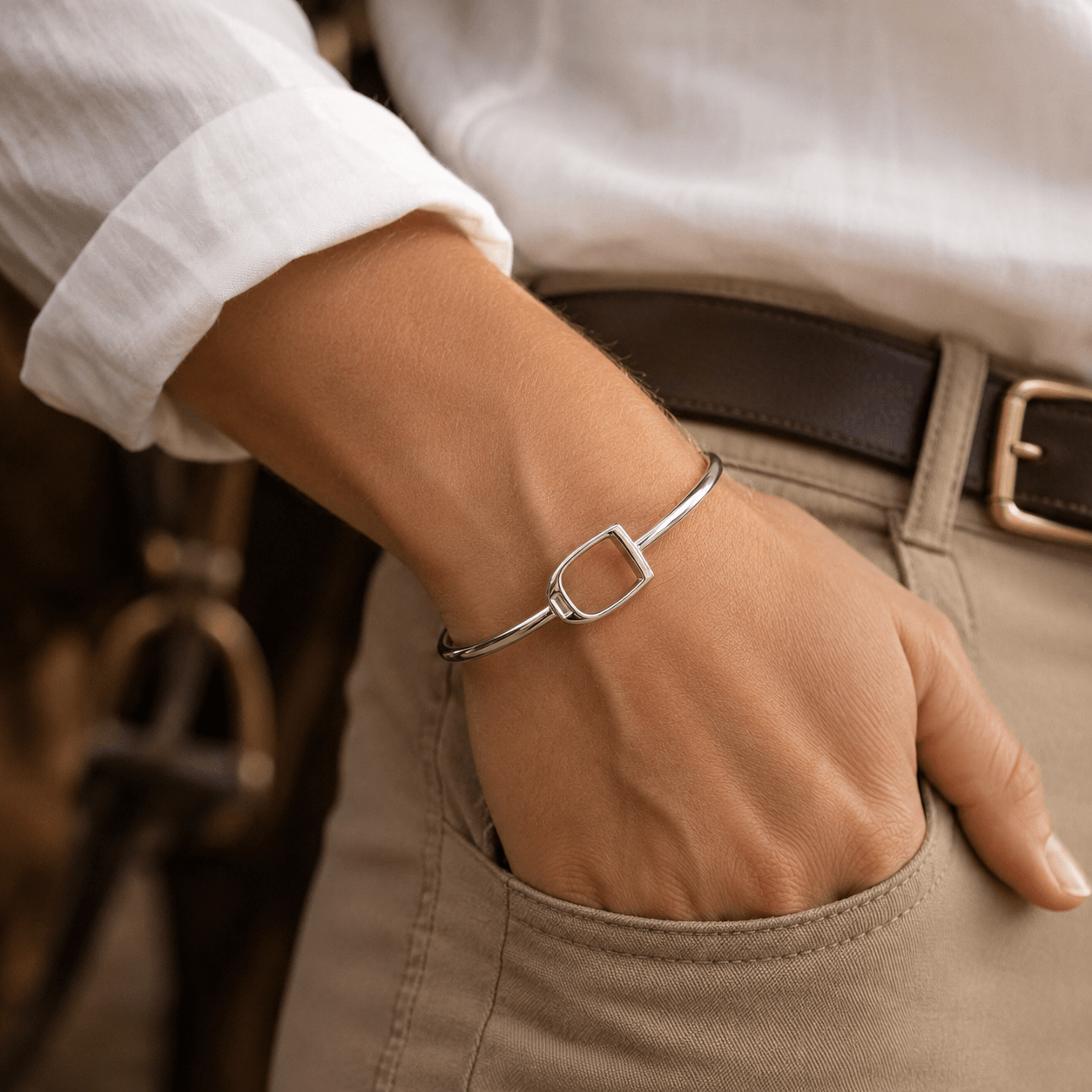 Handcrafted Sterling Silver Stirrup Bangle - Twelve Silver Trees