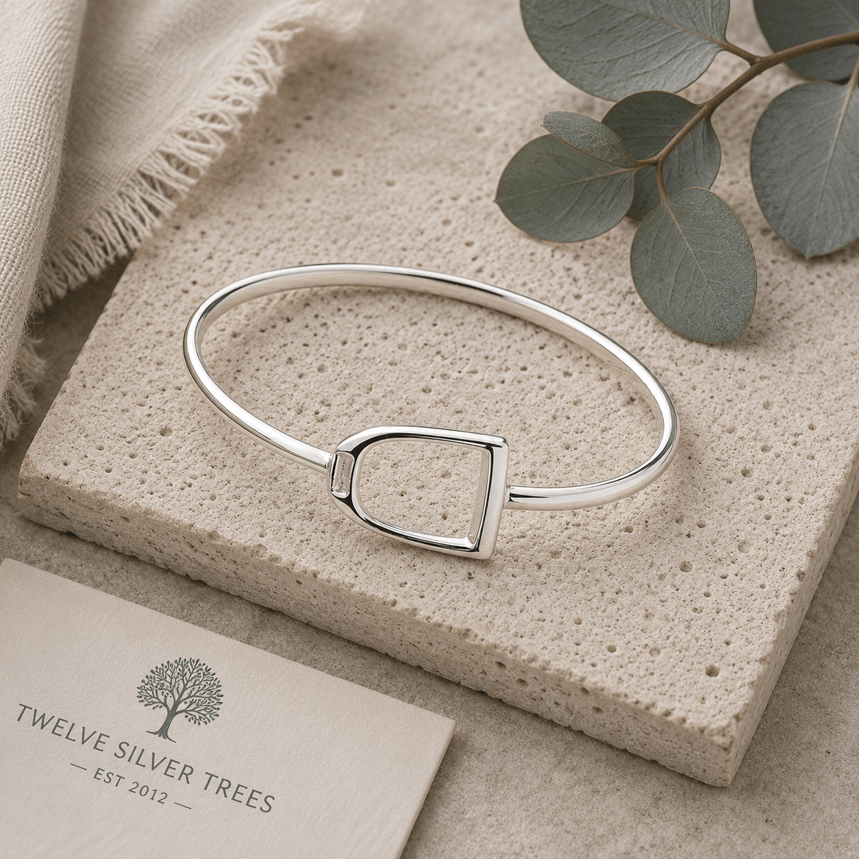 Handcrafted Sterling Silver Stirrup Bangle - Twelve Silver Trees