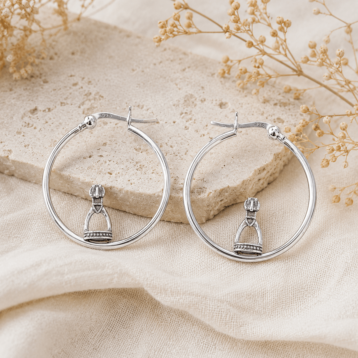 Sterling Silver Equestrian Stirrup Hoop Earrings - Twelve Silver Trees