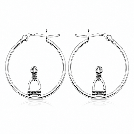 Sterling Silver Equestrian Stirrup Hoop Earrings - Twelve Silver Trees