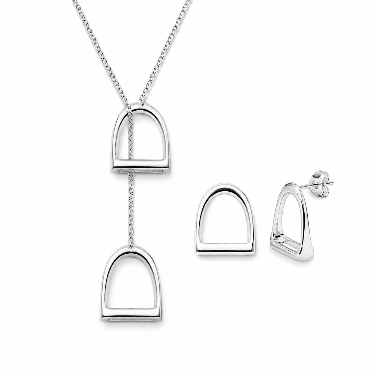 Large Sterling Silver Stirrup Necklace & Earring Set - Twelve Silver Trees