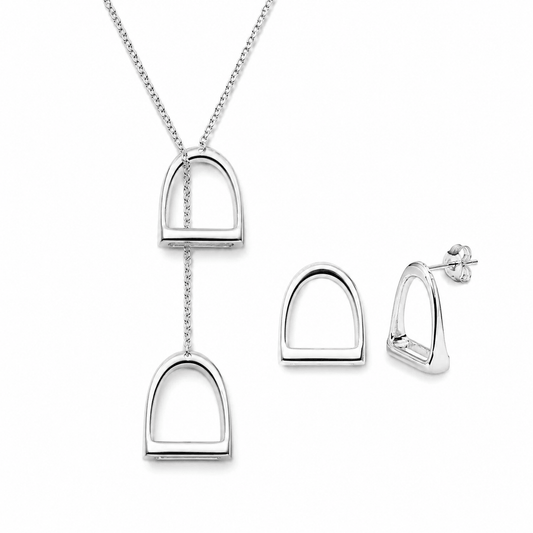Large Sterling Silver Stirrup Necklace & Earring Set - Twelve Silver Trees