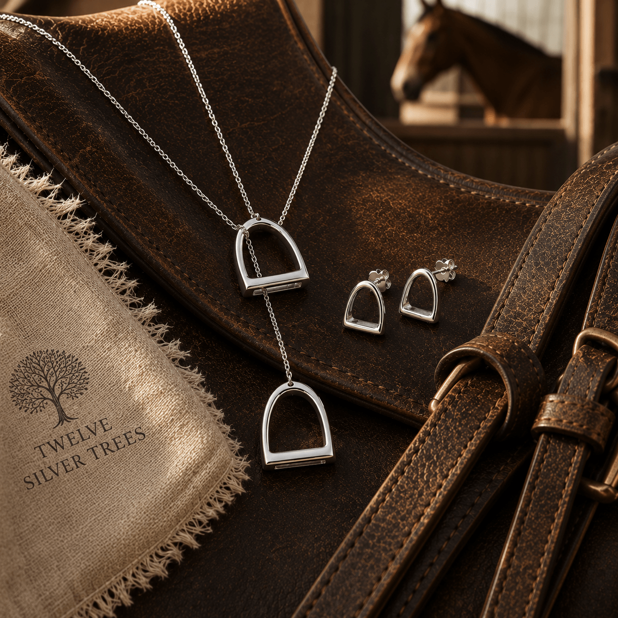 Large Sterling Silver Stirrup Necklace & Earring Set - Twelve Silver Trees