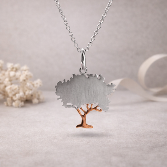Sterling Silver Tree Pendant with Rose Gold Vermeil Accents - Twelve Silver Trees