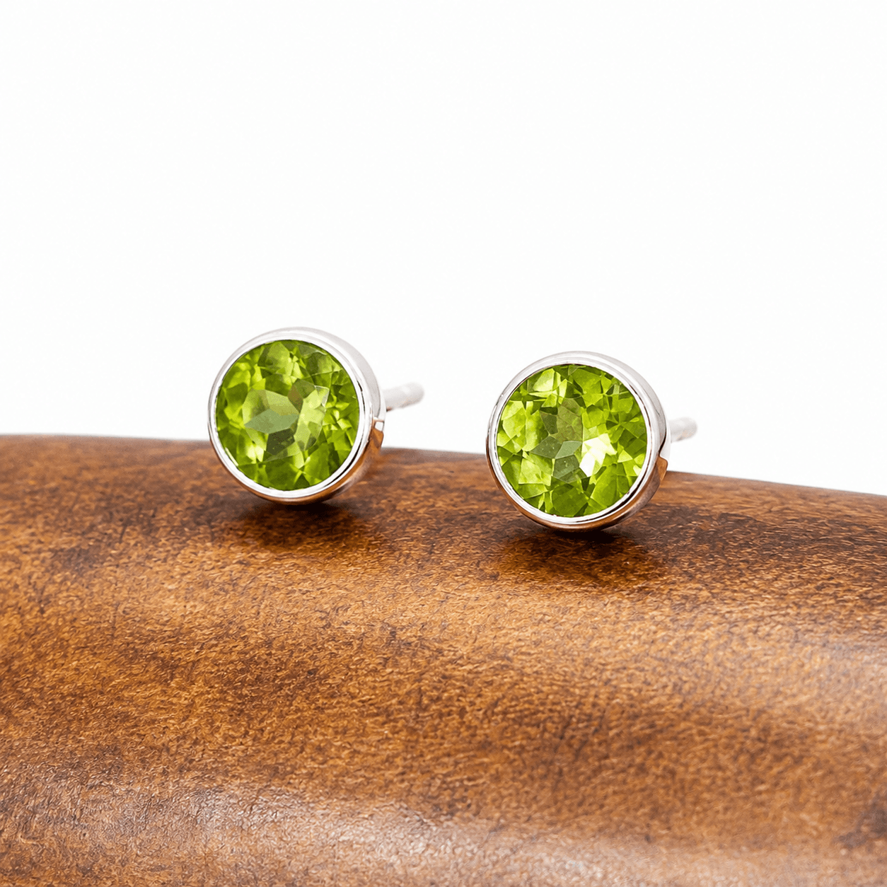 Sunlit Earth Natural Peridot Sterling Silver Stud Earrings – 6mm - Twelve Silver Trees
