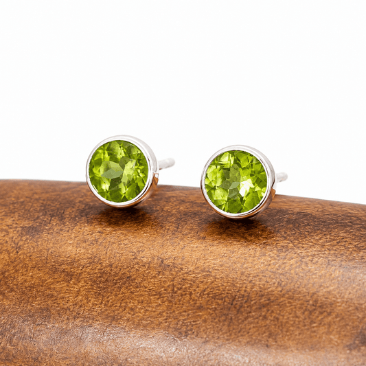 Sunlit Earth Natural Peridot Sterling Silver Stud Earrings – 6mm - Twelve Silver Trees