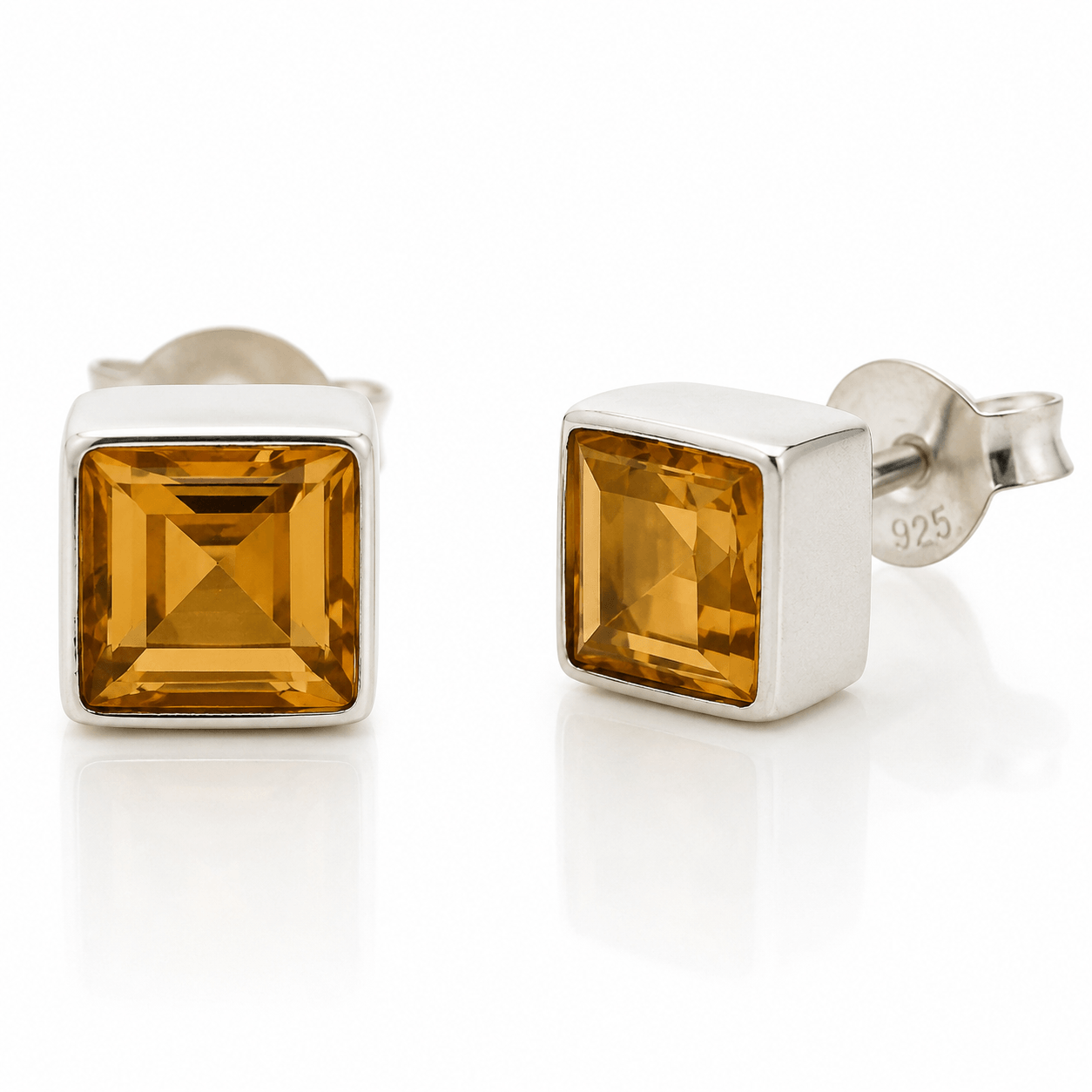 Sunlit Earth Natural Citrine Square Sterling Silver Stud Earrings - Twelve Silver Trees